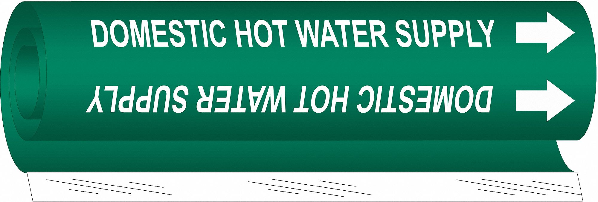 Pipe Marker: Domestic Hot Water Supply, Green, White, Fits 1/2 to 1 3/8 in Pipe O.D., 1 Pipe Markers