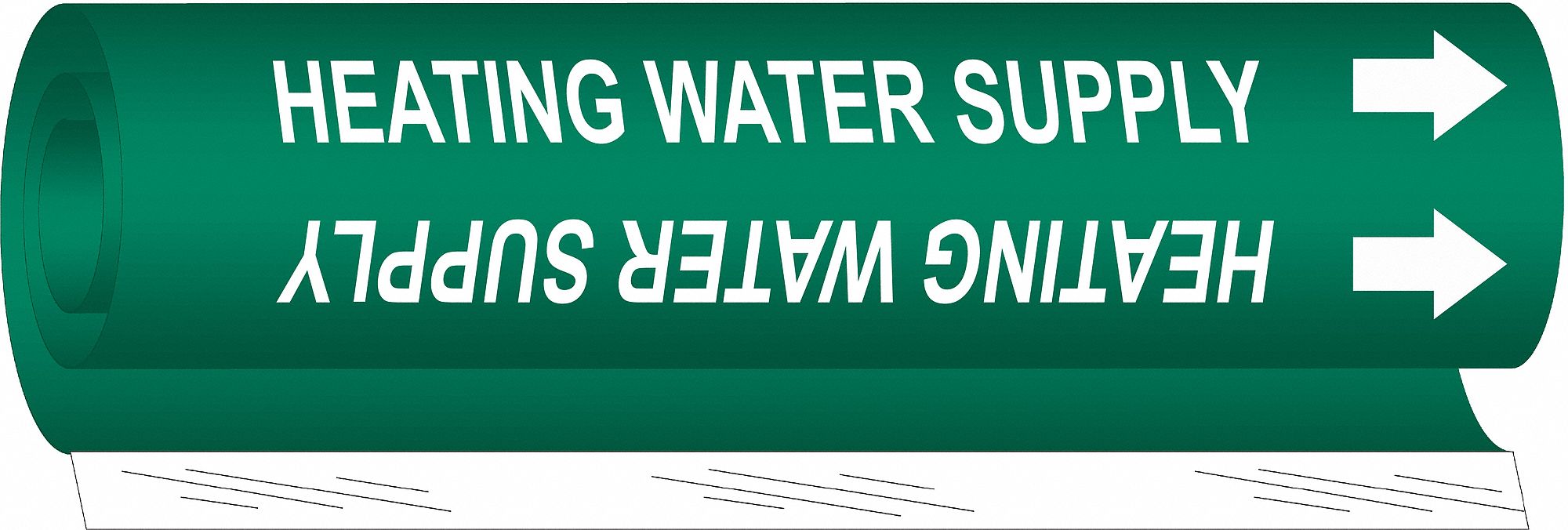 Pipe Marker: Heating Water Supply, Green, White, Fits 1/2 to 1 3/8 in Pipe O.D., 1 Pipe Markers
