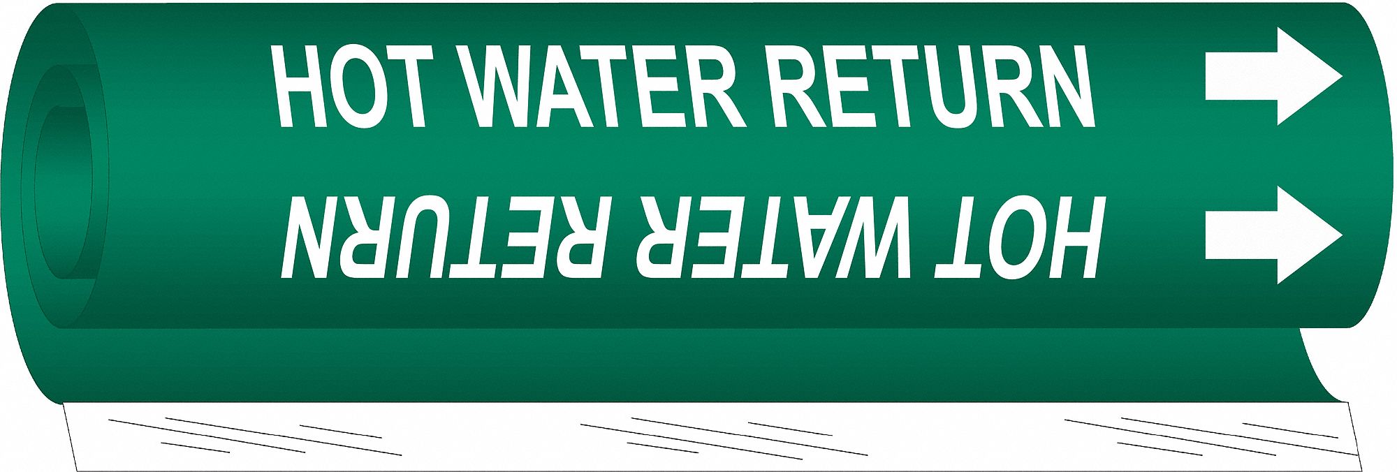 Pipe Marker: Hot Water Return, Green, White, Fits 1 1/2 to 2 3/8 in Pipe O.D., 1 Pipe Markers