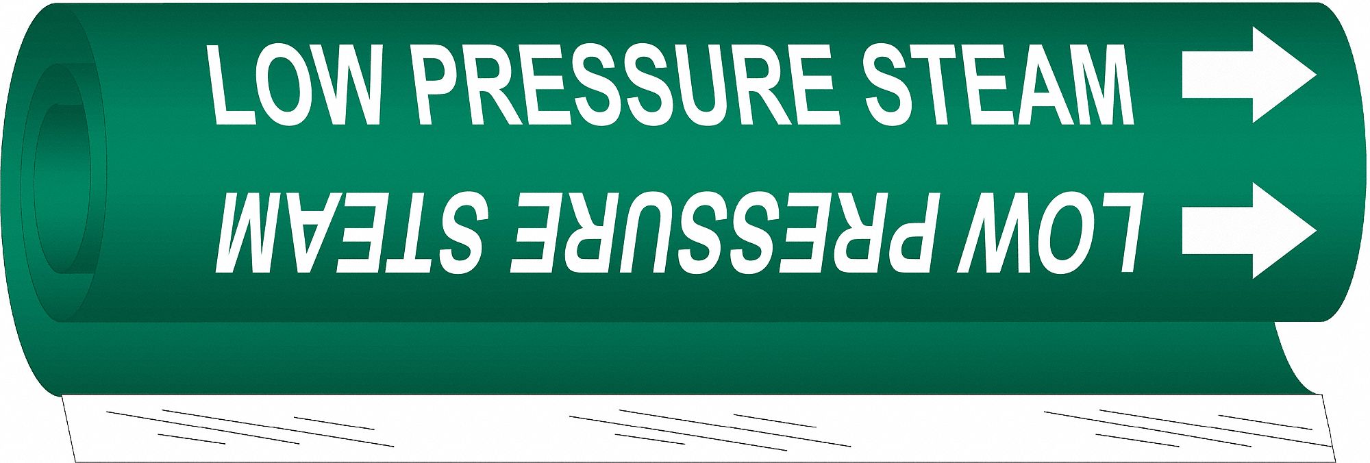 Pipe Marker: Low Pressure Steam, Green, White, Fits 1 1/2 to 2 3/8 in Pipe O.D., 1 Pipe Markers
