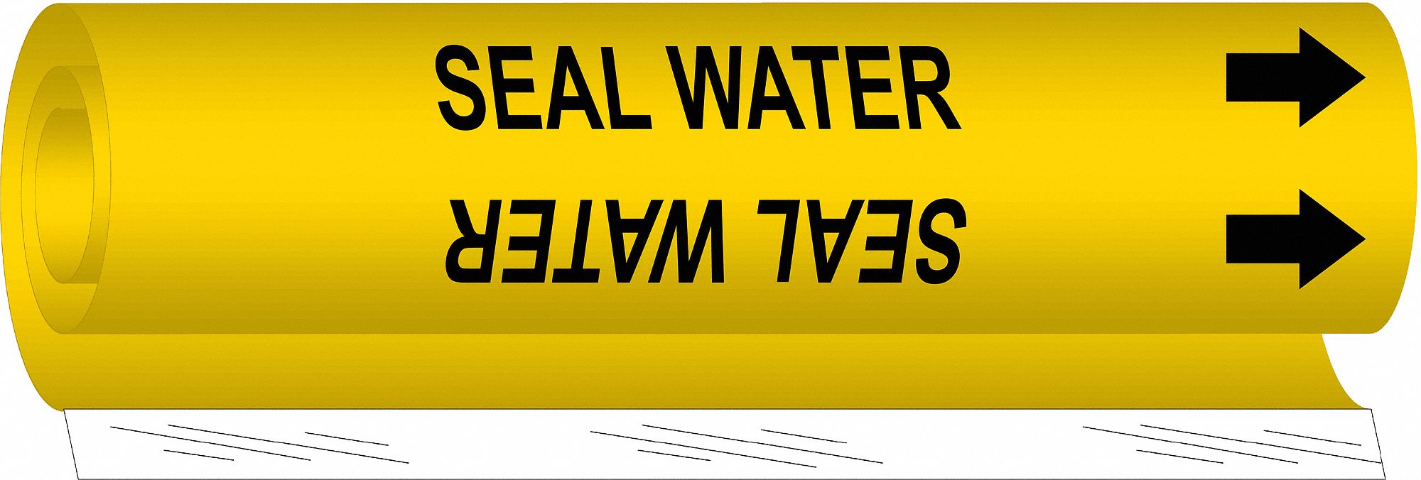 Pipe Marker: Seal Water, Yellow, Black, Fits 1 1/2 to 2 3/8 in Pipe O.D., 1 Pipe Markers
