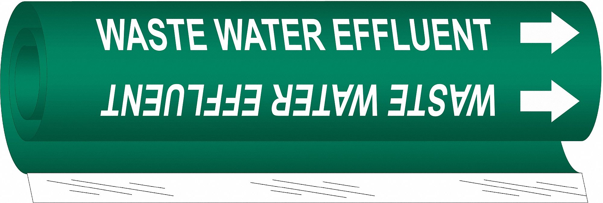 Pipe Marker: Waste Water Effluent, Green, White, Fits 1/2 to 1 3/8 in Pipe O.D., 1 Pipe Markers