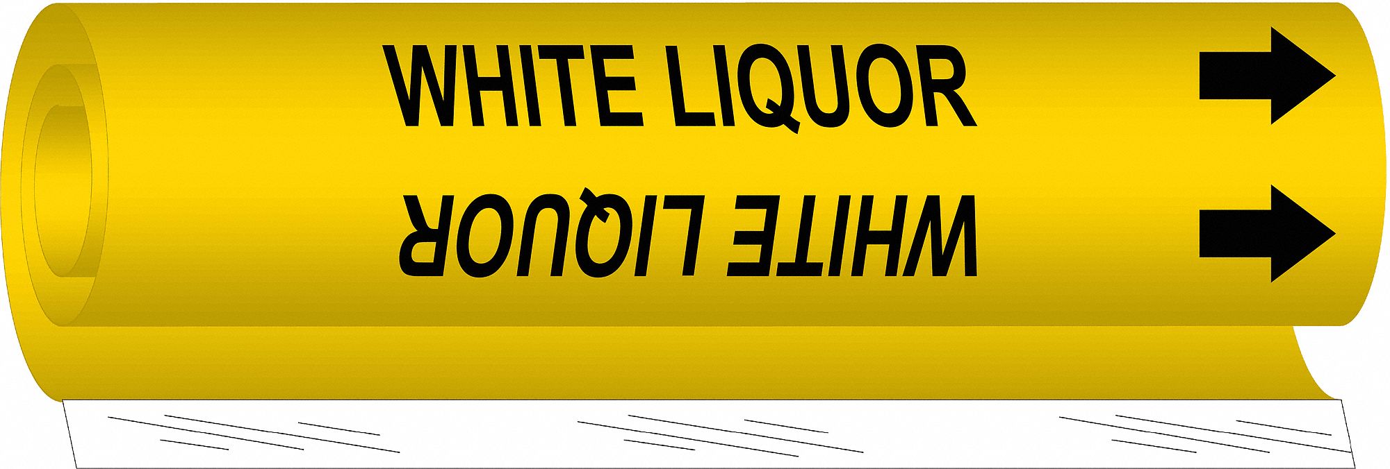 Pipe Marker: White Liquor, Yellow, Black, Fits 1 1/2 to 2 3/8 in Pipe O.D., 1 Pipe Markers
