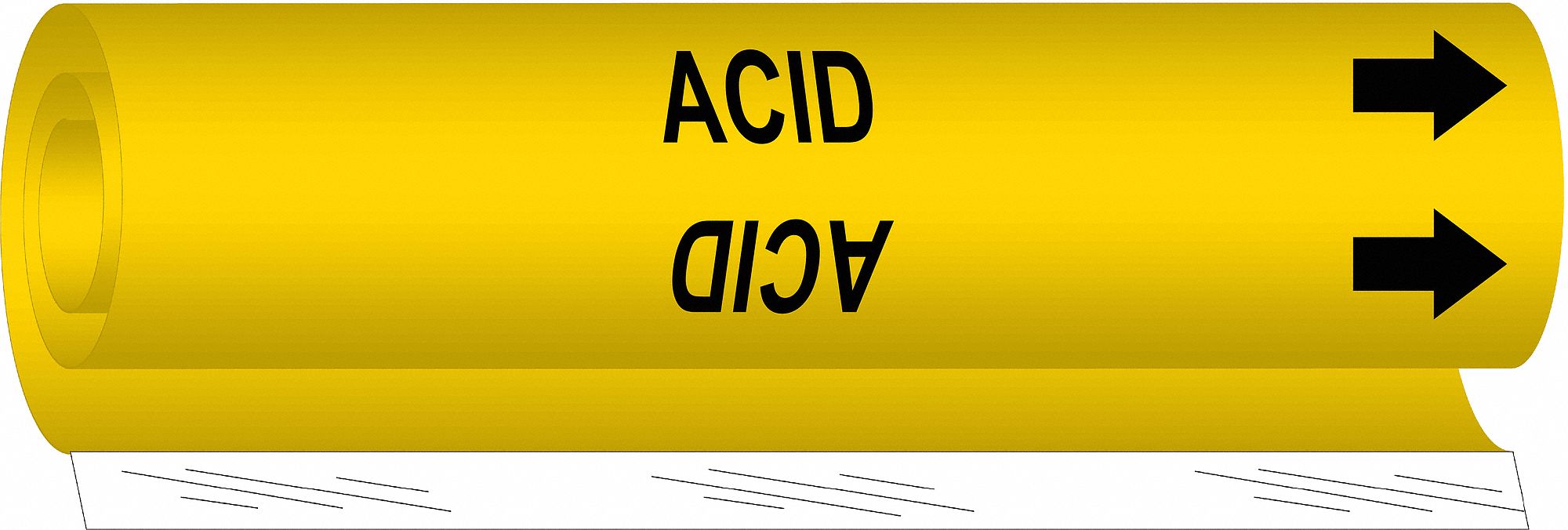 BRADY Pipe Marker Acid, Yellow, Black, Fits 1 1/2 to 2 3/8 in Pipe O.D
