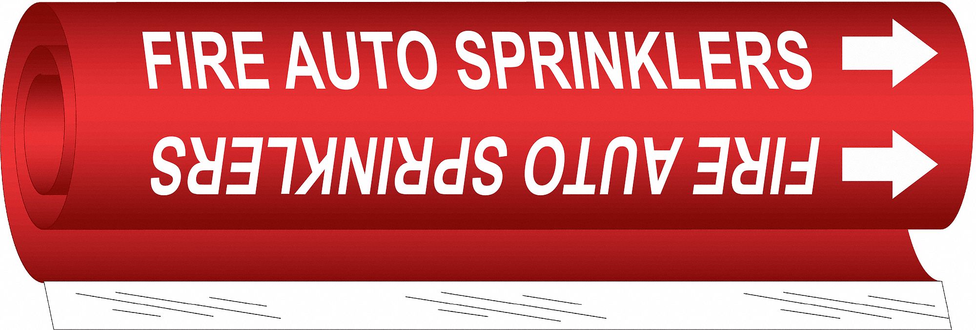 Pipe Marker: Fire Auto Sprinklers, Red, White, Fits 1 1/2 to 2 3/8 in Pipe O.D., 1 Pipe Markers