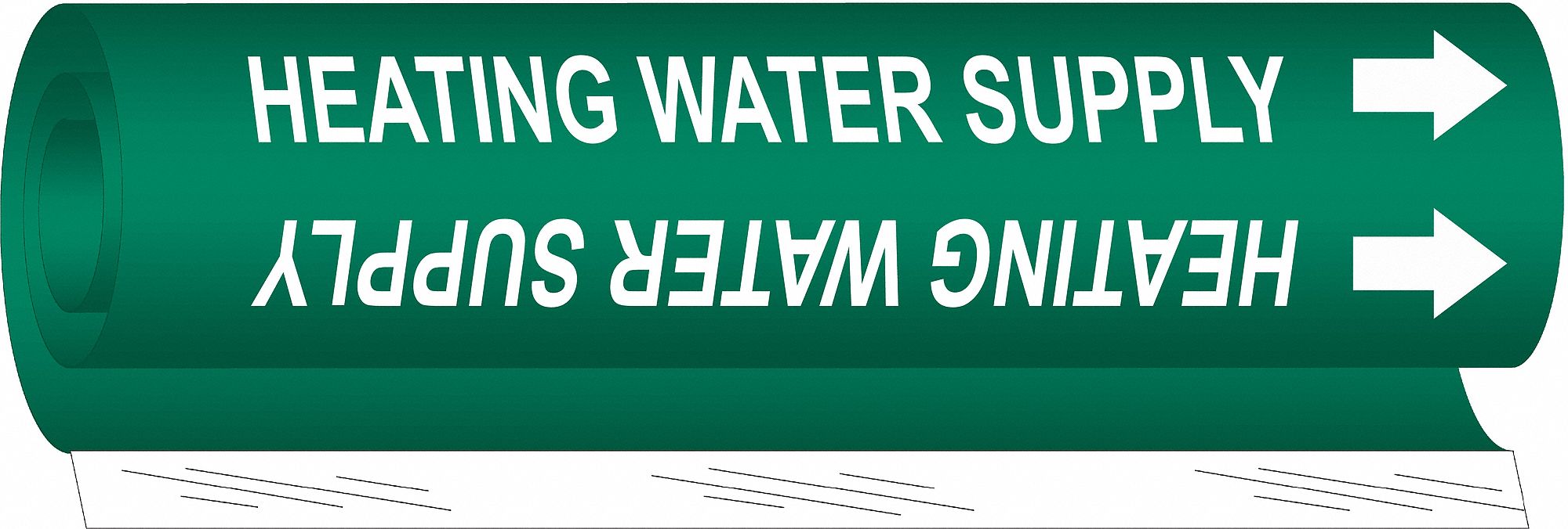 Pipe Marker: Heating Water Supply, Green, White, Fits 1 1/2 to 2 3/8 in Pipe O.D., 1 Pipe Markers