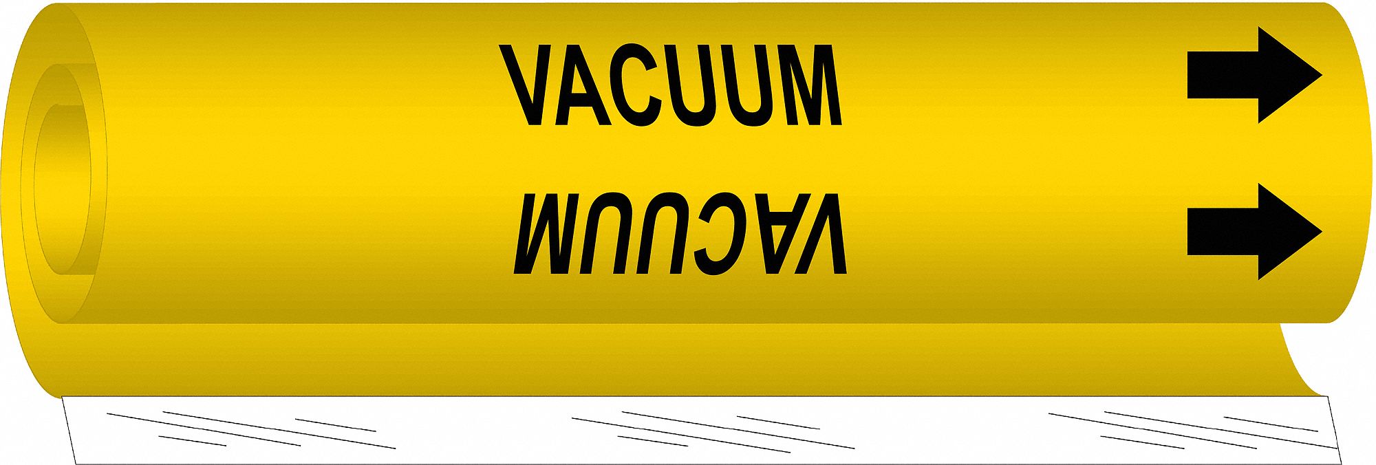 BRADY Pipe Marker Vacuum, Yellow, Black, Fits 1 1/2 to 2 3/8 in Pipe O