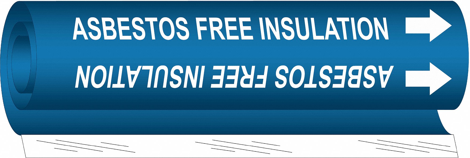 Pipe Marker: Asbestos Free Insulation, Blue, White, Fits 2 1/2 to 7 7/8 in Pipe O.D., 1 Pipe Markers
