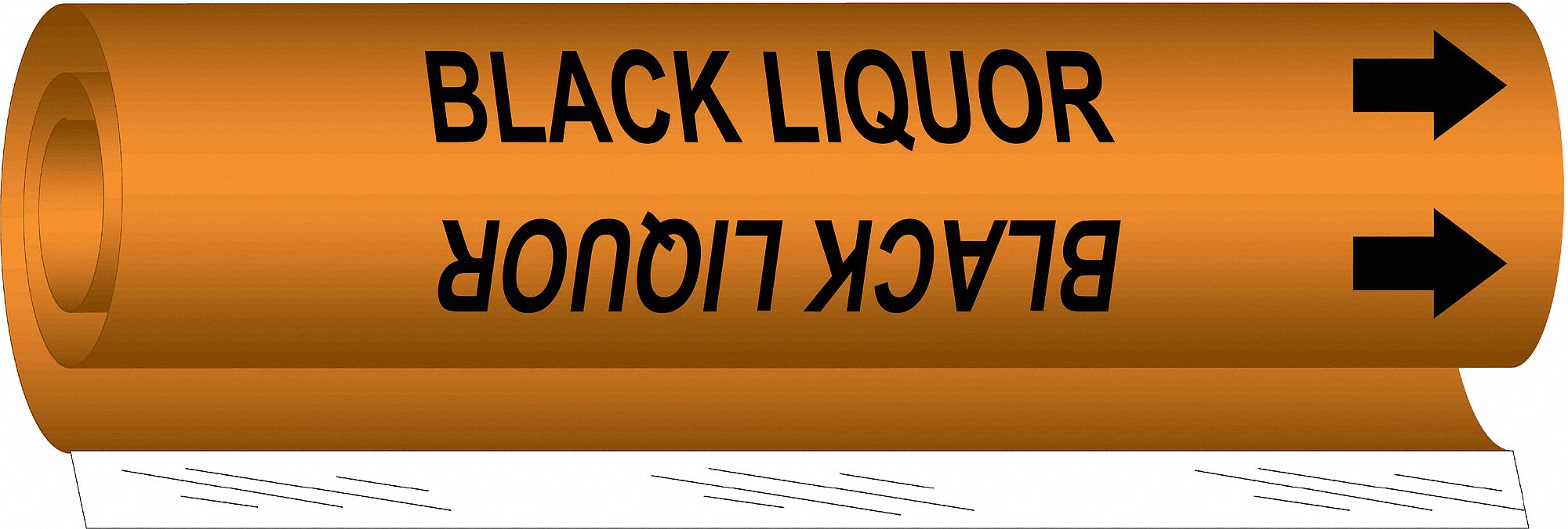 Pipe Marker: Black Liquor, Orange, Black, Fits 1 1/2 to 2 3/8 in Pipe O.D., 1 Pipe Markers