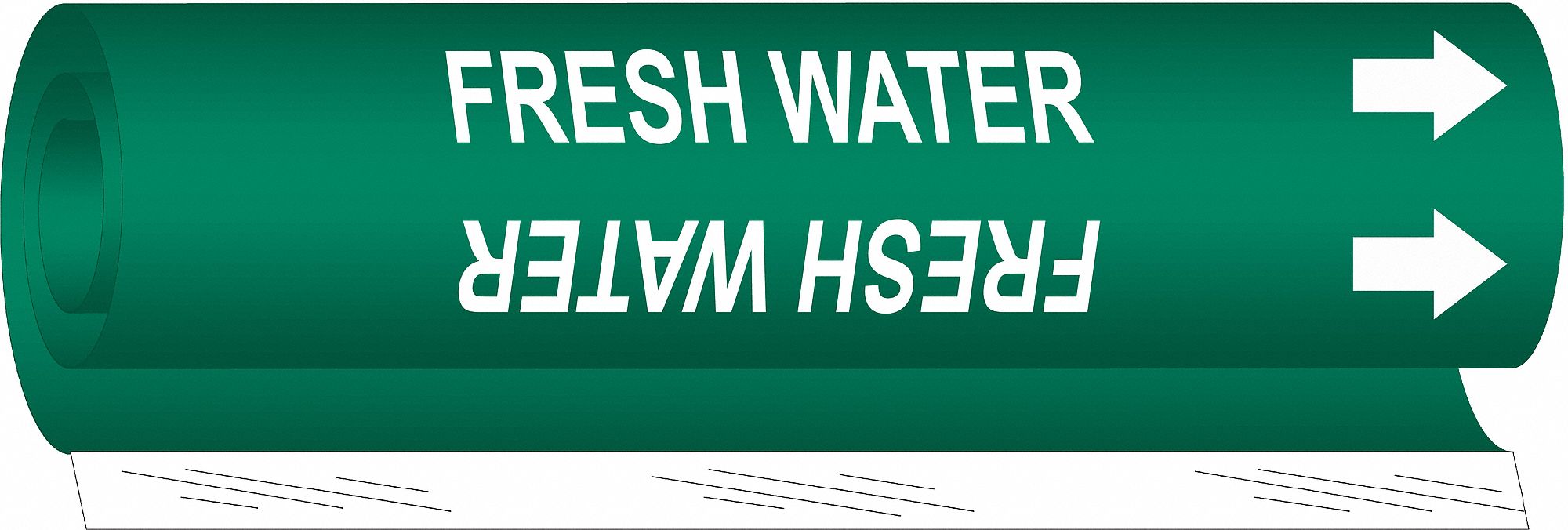 Pipe Marker: Fresh Water, Green, White, Fits 1 1/2 to 2 3/8 in Pipe O.D., 1 Pipe Markers