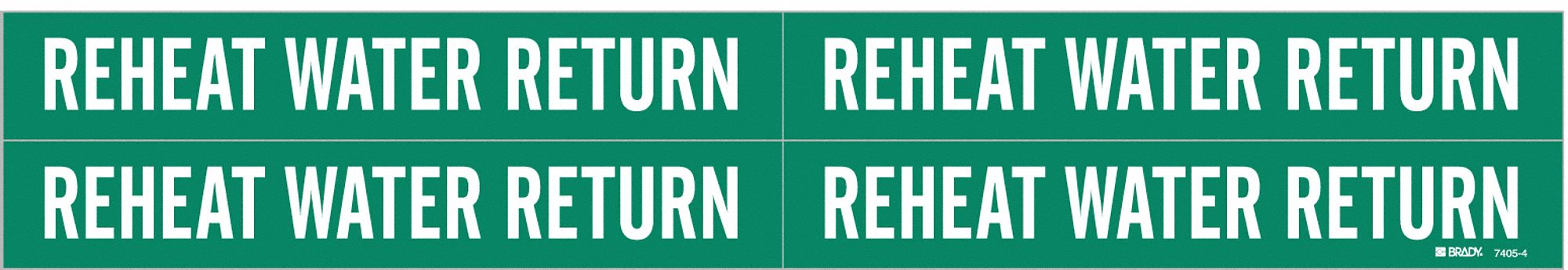 Pipe Marker: Reheat Water Return, Green, White, Fits 3/4 to 2 3/8 in Pipe O.D., 4 Pipe Markers