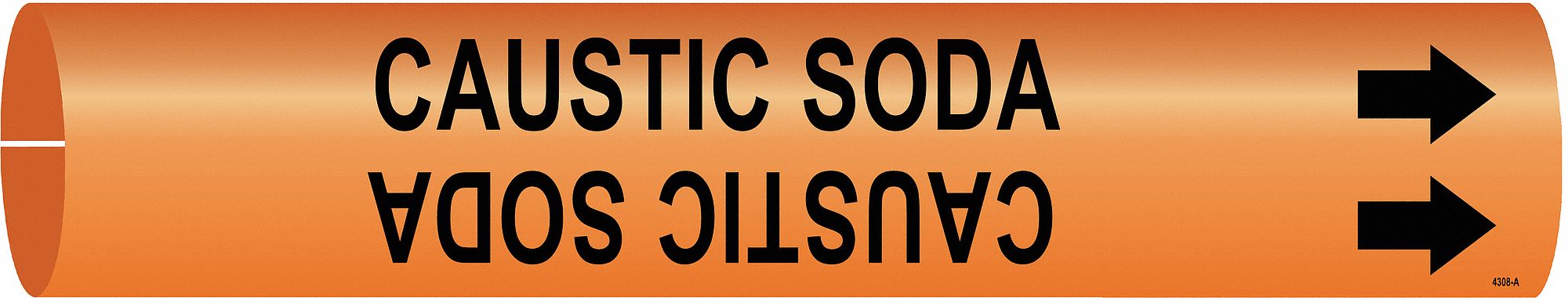 Pipe Marker: Caustic Soda, Orange, Black, Fits 1 1/2 to 2 3/8 in Pipe O.D., 1 Pipe Markers