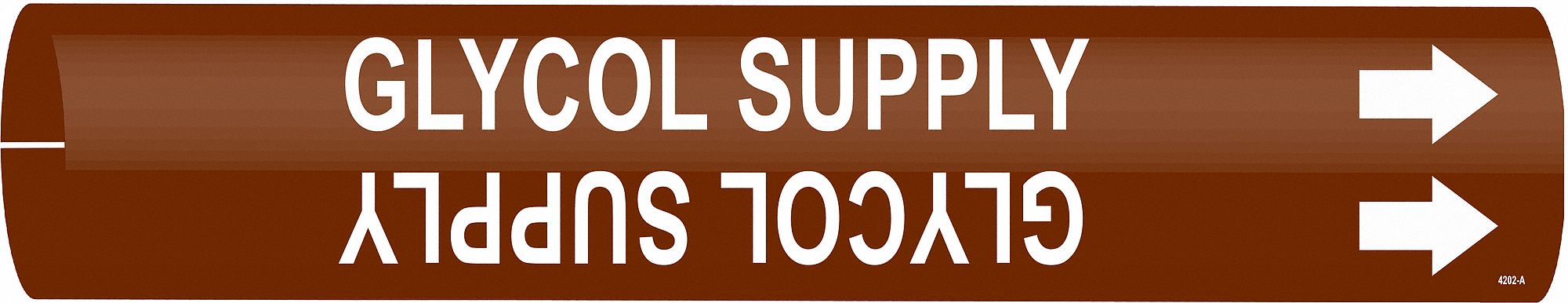 Pipe Marker: Glycol Supply, Brown, White, Fits 1 1/2 to 2 3/8 in Pipe O.D., 1 Pipe Markers