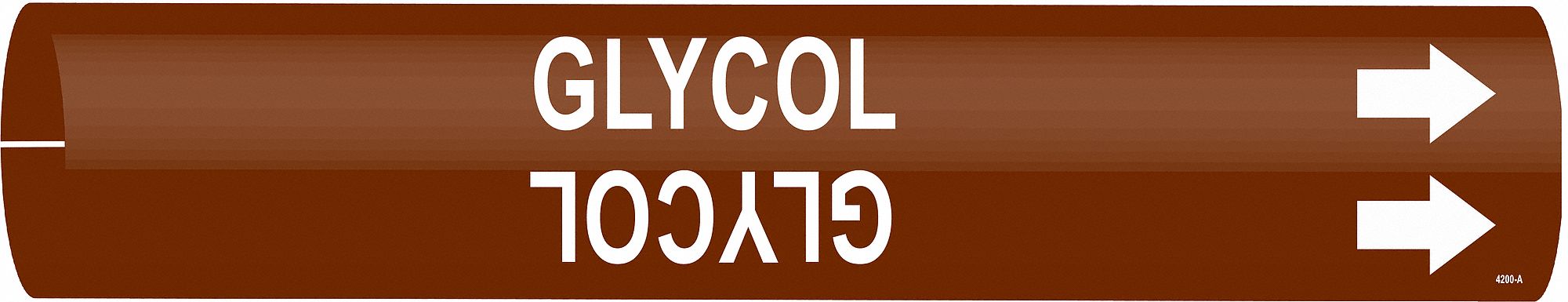 Pipe Marker: Glycol, Brown, White, Fits 1 1/2 to 2 3/8 in Pipe O.D., 1 Pipe Markers, With Arrows