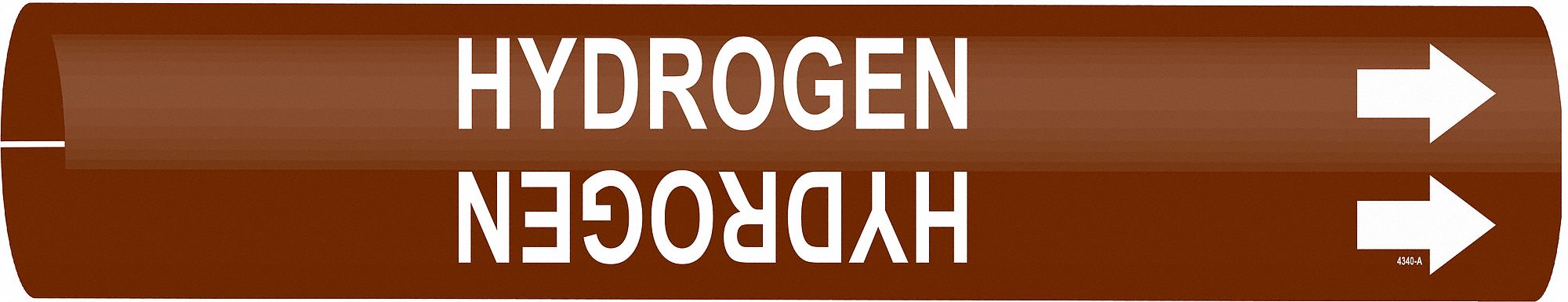 Pipe Marker: Hydrogen, Brown, White, Fits 1 1/2 to 2 3/8 in Pipe O.D., 1 Pipe Markers, With Arrows