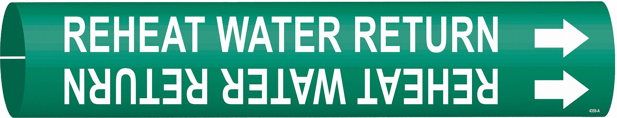 Pipe Marker: Reheat Water Supply, Green, White, Fits 2 1/2 to 3 7/8 in Pipe O.D., 1 Pipe Markers