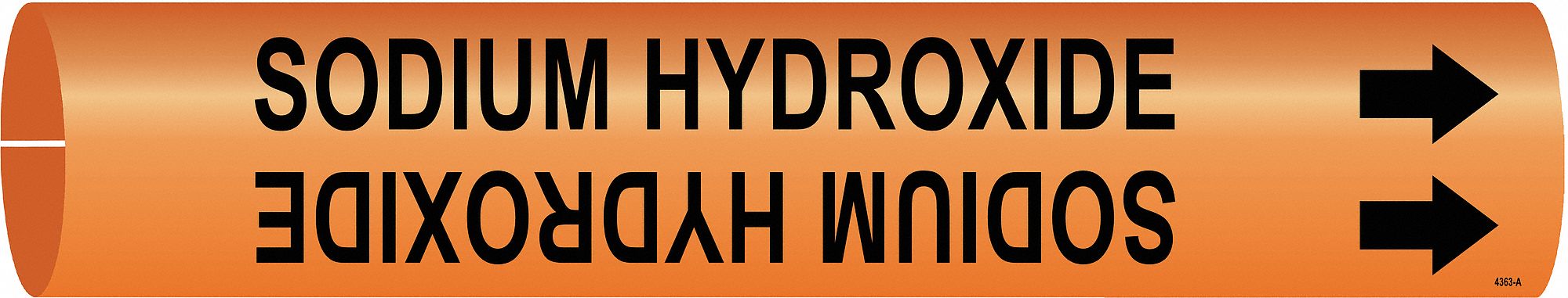 Pipe Marker: Sodium Hydroxide, Orange, Black, Fits 1 1/2 to 2 3/8 in Pipe O.D., 1 Pipe Markers