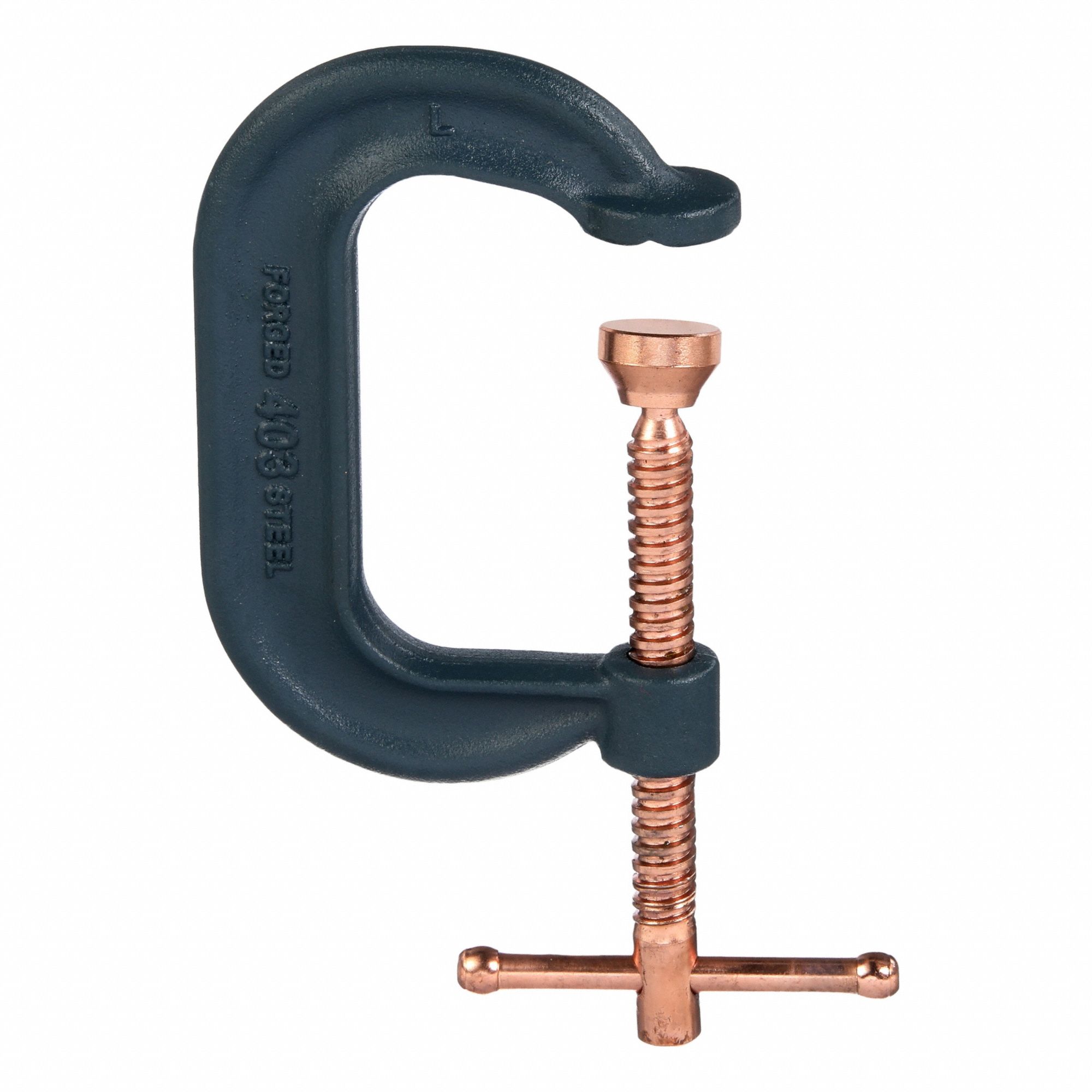 Spatter Resistant C-Clamp: Heavy Duty, V-Grooved, Swivel, Sliding T Handle, 7/8 in Throat Dp