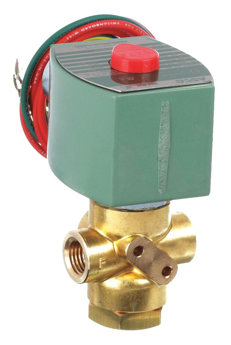 Solenoid Valve: 3-Way, Normally Open, 1/4 in Pipe Size, 110V AC/120V AC, Direct Mount