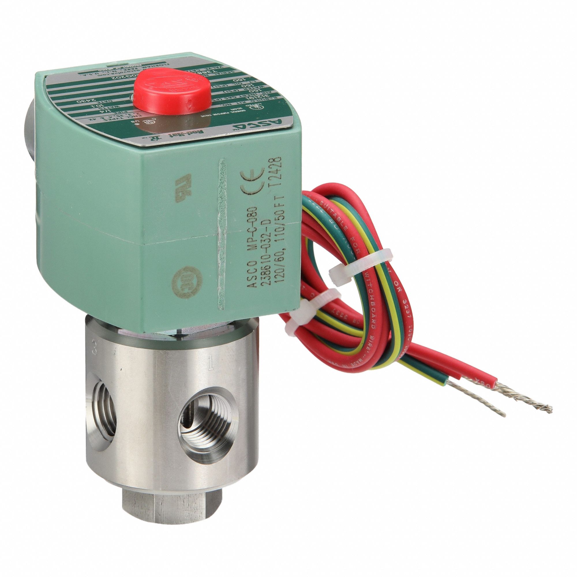 Solenoid Valve: 3-Way, Normally Closed, 1/4 in Pipe Size, 110V AC/120V AC, Direct Mount