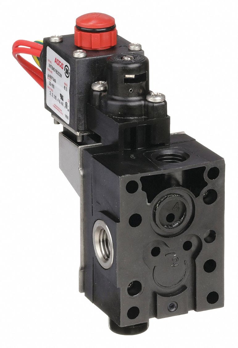 SOLENOID VALVE: 4-WAY, CONFIGURABLE, ¼ IN PIPE SIZE, 110V AC/120V AC, REMOTE PILOT