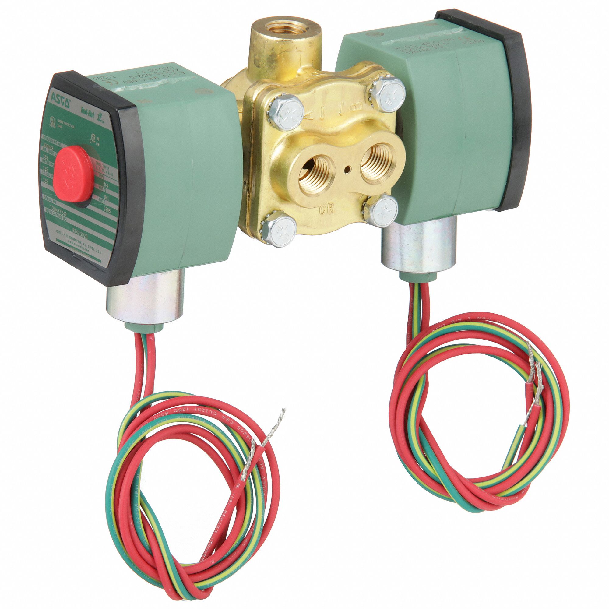 Solenoid Valve: 4-Way, 1/4 in Pipe Size, 120V AC, Watertight/Without Junction Box, Brass Body