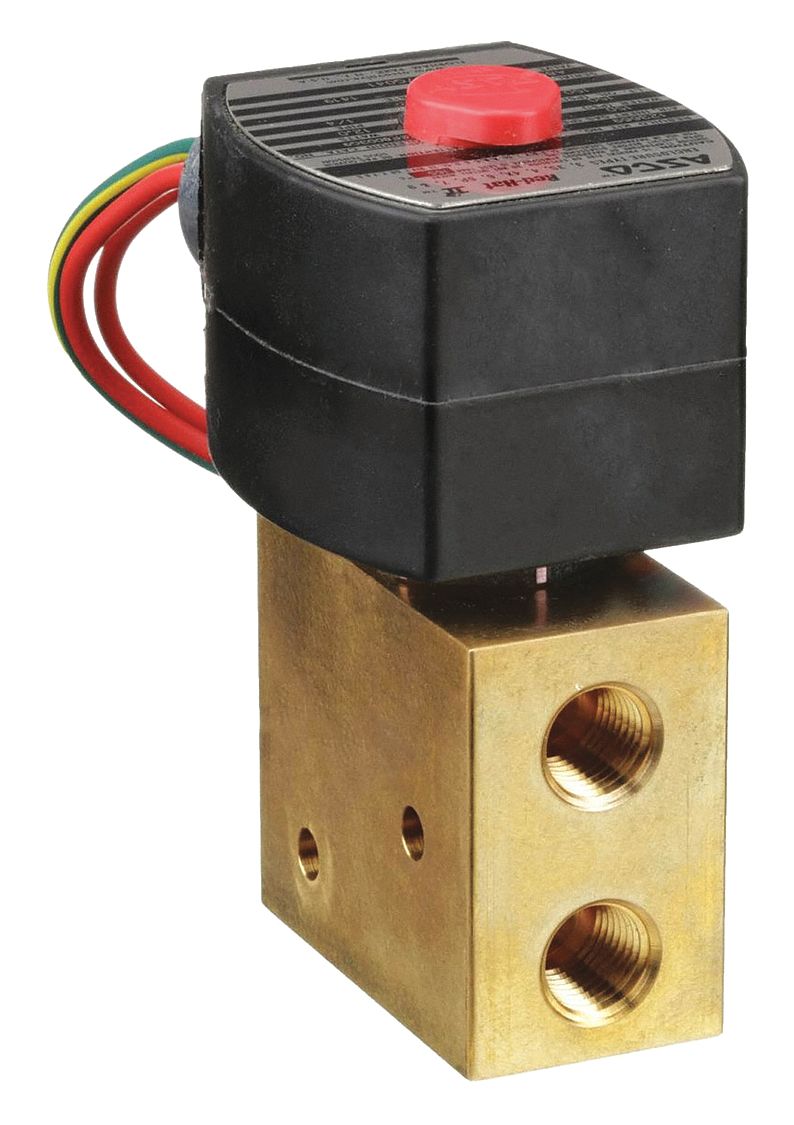 Solenoid Valve: 3-Way, Configurable, 1/4 in Pipe Size, 110V AC/120V AC, Manual Reset