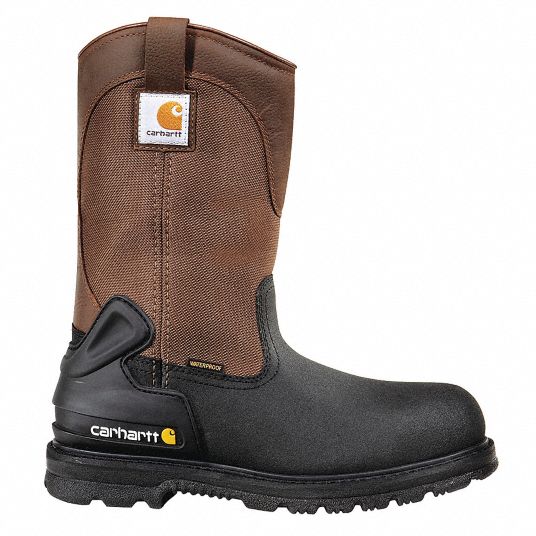 CARHARTT Wellington Boot, 10-1/2, Wide, Men's, Black/Brown, Steel Toe ...