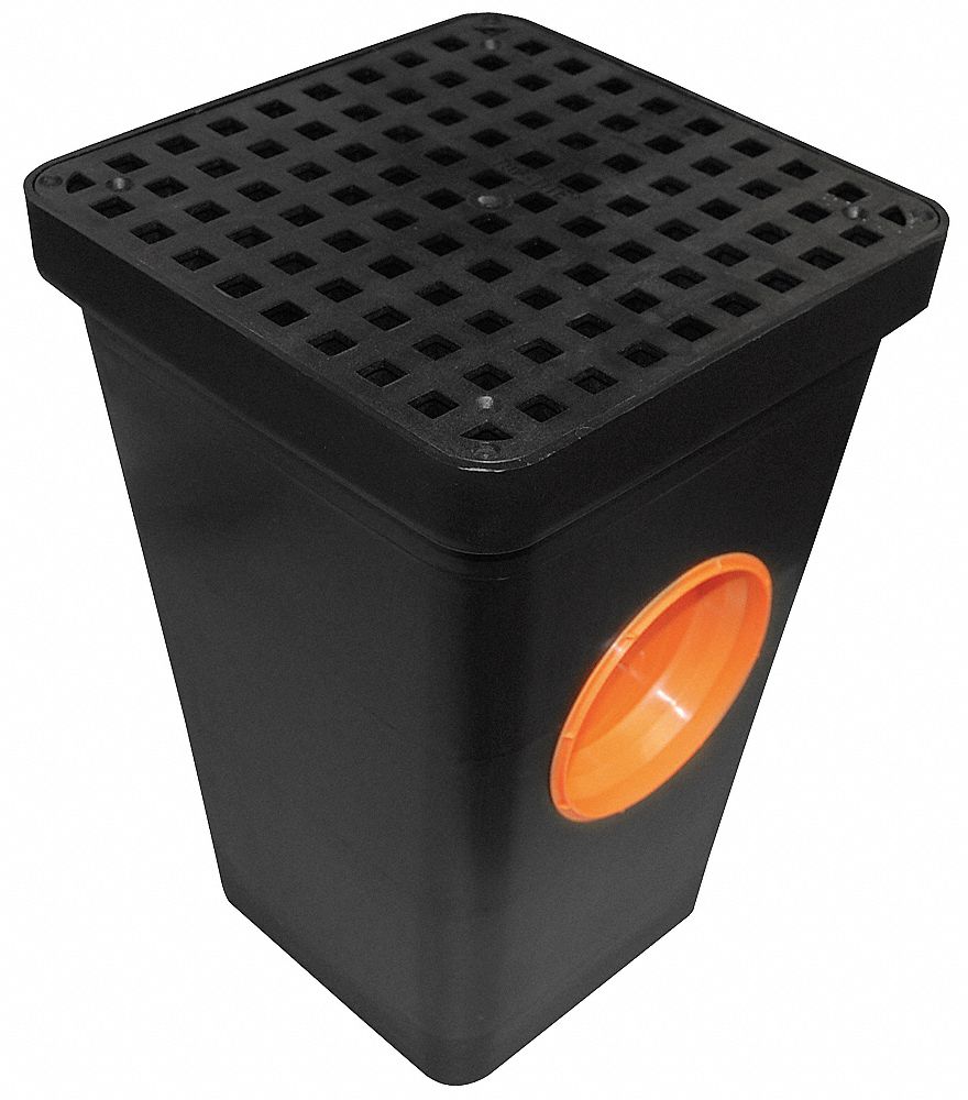 Two Hole Drain Sump with Grate: Polypropylene Grid, 11 in Lg, 11 in Wd, 15 1/2 in Dp
