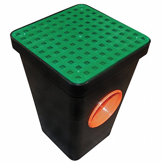 Two Hole Drain Sump with Grate: Polypropylene Grid, 11 in Lg, 11 in Wd, 15 1/2 in Dp