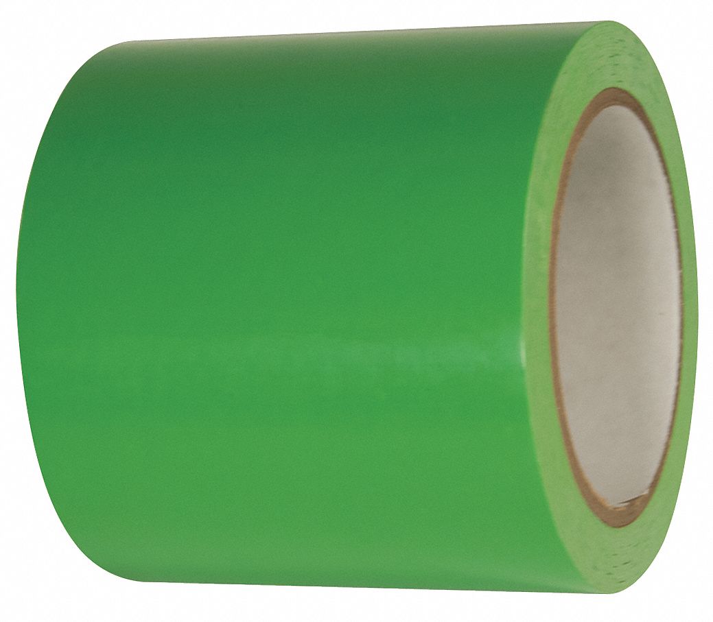 Floor Marking Tape: Gen Purpose, Solid, Green, 4 in x 216 ft, 2.4 mil Tape Thick, 2 PK