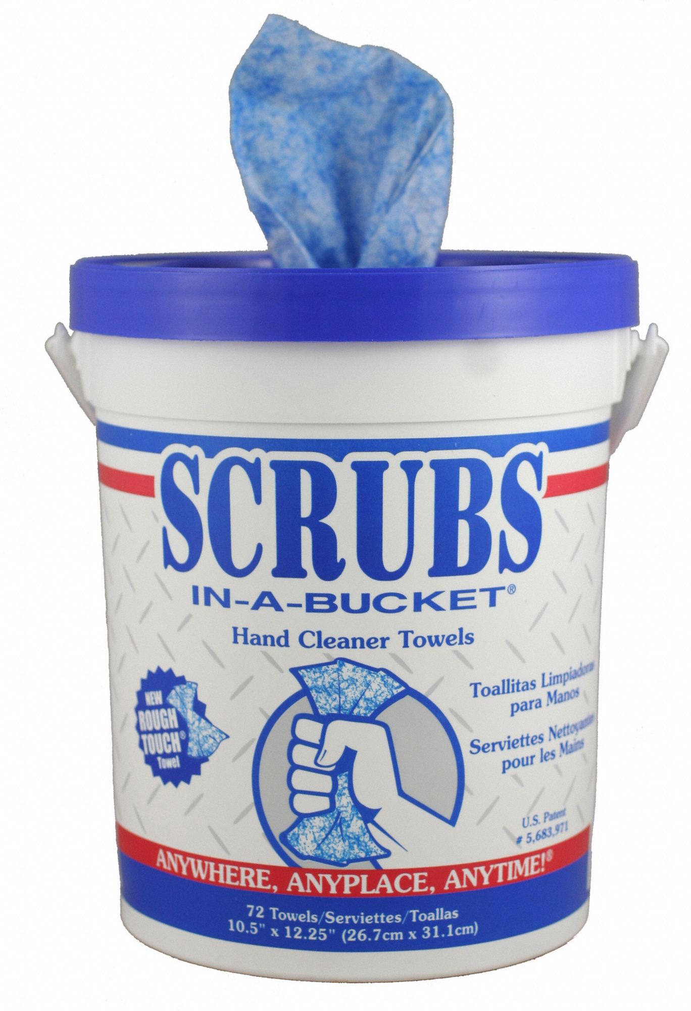 Scrubs Hand Cleaner Towels Cloth 10 1/2 x 12 1/4 Blue/White 72/Bucket 42272EA 