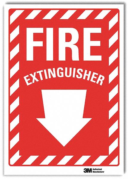 FIRE EXTINGUISHER SIGN, REFLECTIVE SHEETING, ADHESIVE MOUNT, 14 IN X 10 IN NOMINAL SIGN SIZE, FIRE EXTINGUISHER