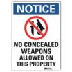 Notice: No Concealed Weapons Allowed On This Property Signs