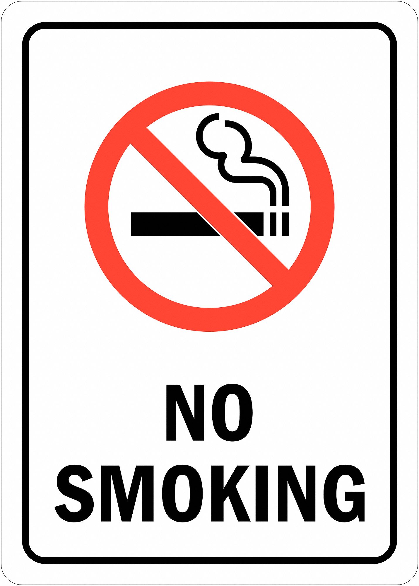 NO SMOKING SIGN, REFLECTIVE SHEETING, ADHESIVE MOUNT, 7 IN X 5 IN NOMINAL SIGN SIZE, NO SMOKING