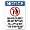 Notice: No Firearms Or Weapons Allowed On This Property Signs