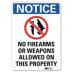 Notice: No Firearms Or Weapons Allowed On This Property Signs