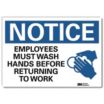 Notice: Employees Must Wash Hands Before Returning To Work Signs