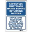 Employees Must Wash Hands Before Returning To Work/Empleados Necesitan Lavarse Las Manos Antes De Regresar Altrabajo Signs