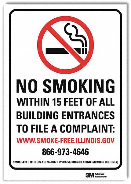 No Smoking Sign: Reflective Sheeting, Adhesive Sign Mounting, 10 in x 7 in Nominal Sign Size