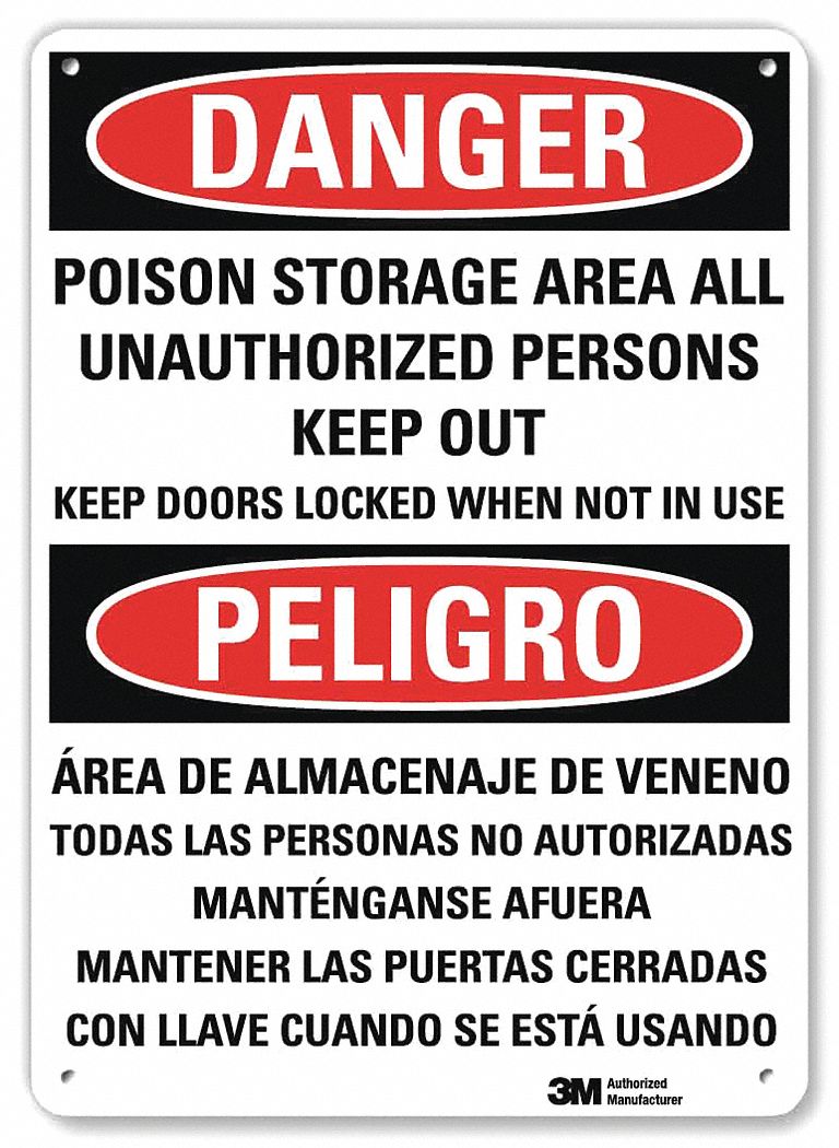 Danger Sign: Plastic, Mounting Holes Sign Mounting, 10 in x 7 in Nominal Sign Size, 0.055 in Thick