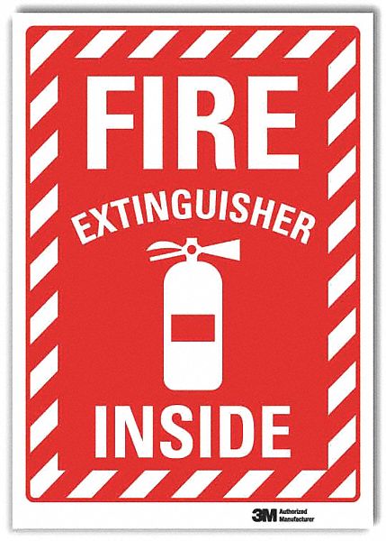 FIRE EXTINGUISHER SIGN, REFLECTIVE SHEETING, ADHESIVE MOUNT, 14 IN X 10 IN NOMINAL SIGN SIZE, FIRE EXTINGUISHER INSIDE