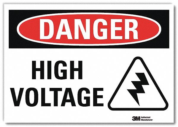 Danger Sign: Reflective Sheeting, Adhesive Sign Mounting, 7 in x 10 in Nominal Sign Size, High Volt