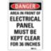 Danger: Area In Front Of Electrical Panel Must Be Kept Clear For 36 Inches Signs