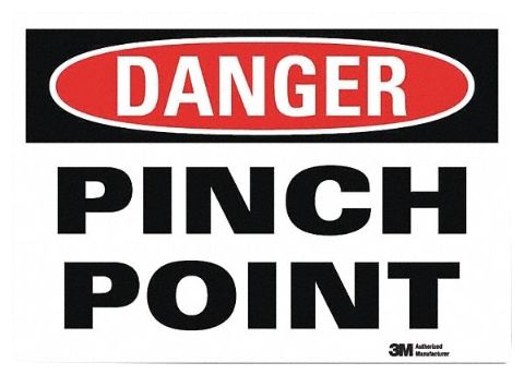 DANGER SIGN, REFLECTIVE SHEETING, ADHESIVE MOUNT, 7 IN X 10 IN NOMINAL SIGN SIZE, PINCH POINT
