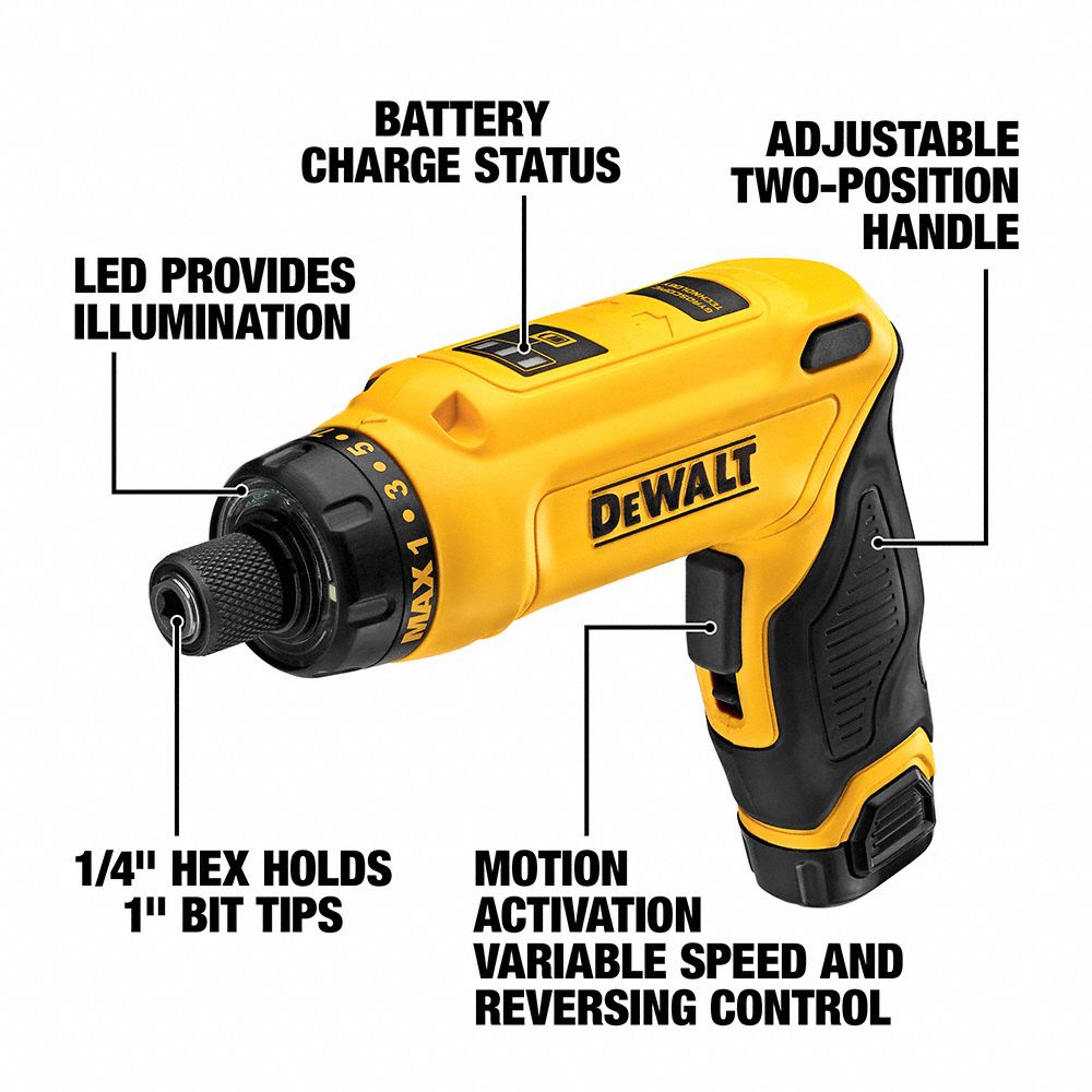 DEWALT Screwdriver Kit, Cordless, 1/4 in Hex Drive Size, 430 RPM