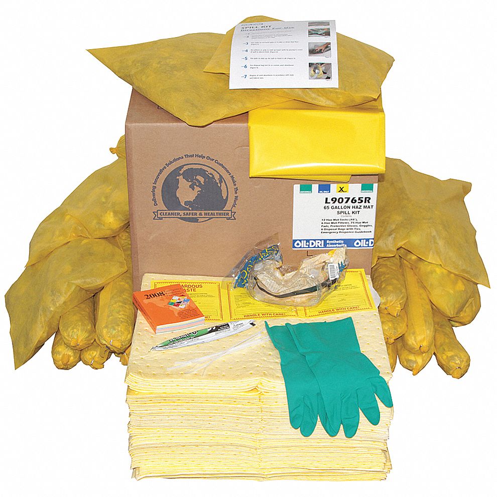 OILDRI, 61 gal Volume Absorbed Per Kit, (2) Protective Gloves/Goggles