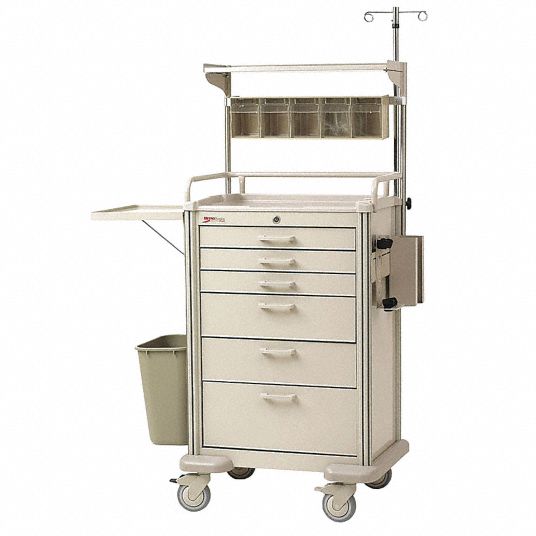 METRO Medical Procedure Cart Aluminum, (2) Swivel/(2) Swivel with Brake, Taupe, White 24X119