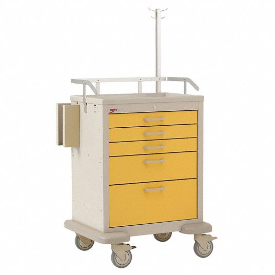METRO Medical Procedure Cart Steel, (2) Swivel/(2) Swivel with Brake, Taupe, Yellow 24X120