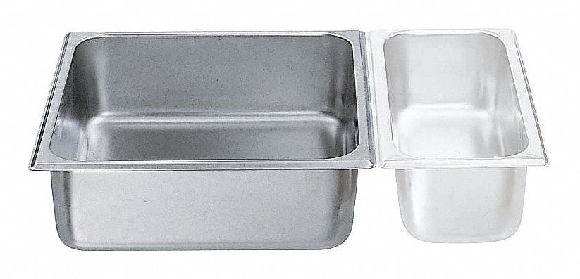 Food Pan: Two-Thirds Size, Rectangular, 1.8 ga Gauge, 9.38 qt Capacity, 4 in Overall Dp